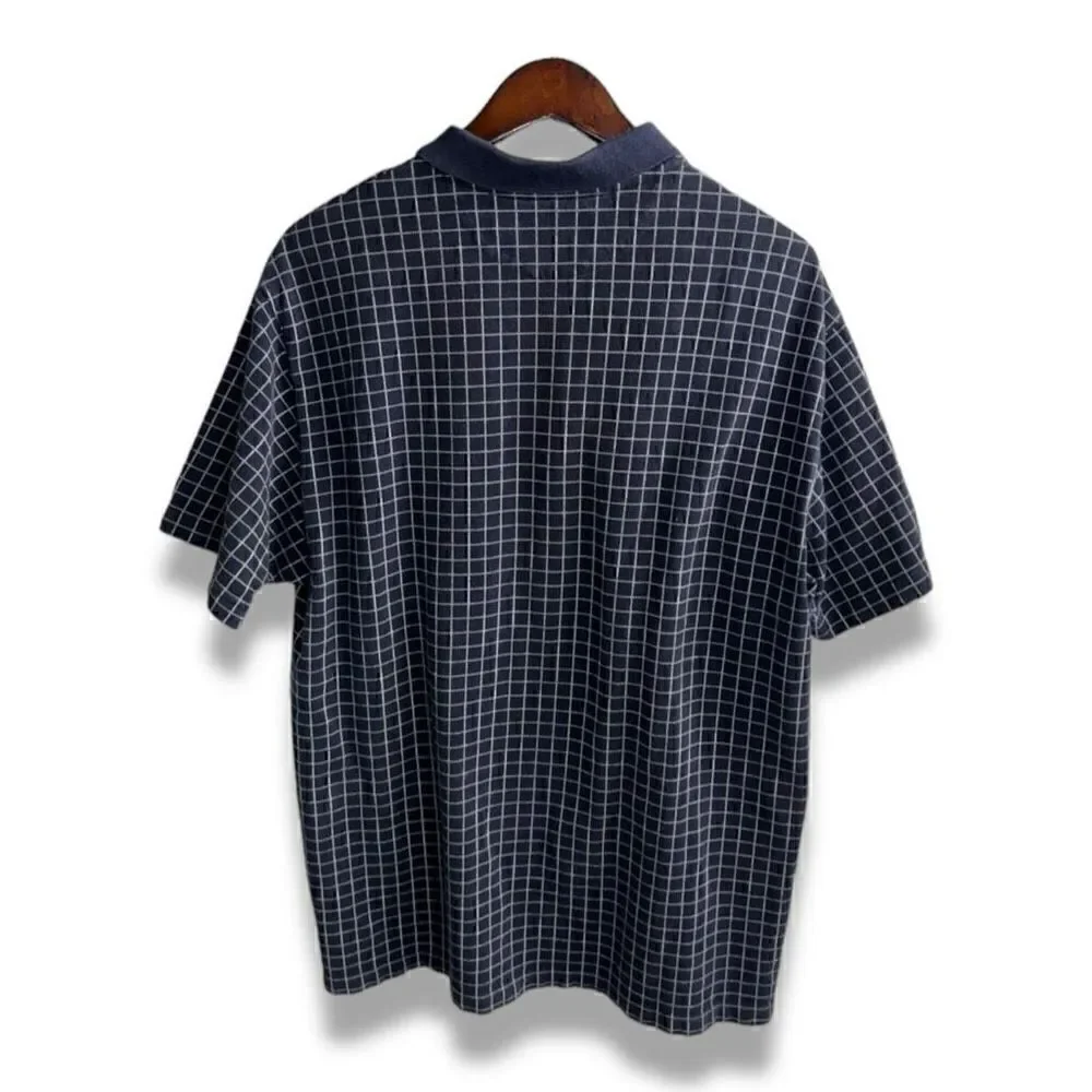 Navy Check Chaps Ralph Lauren Pique Polo Shirt Size XL